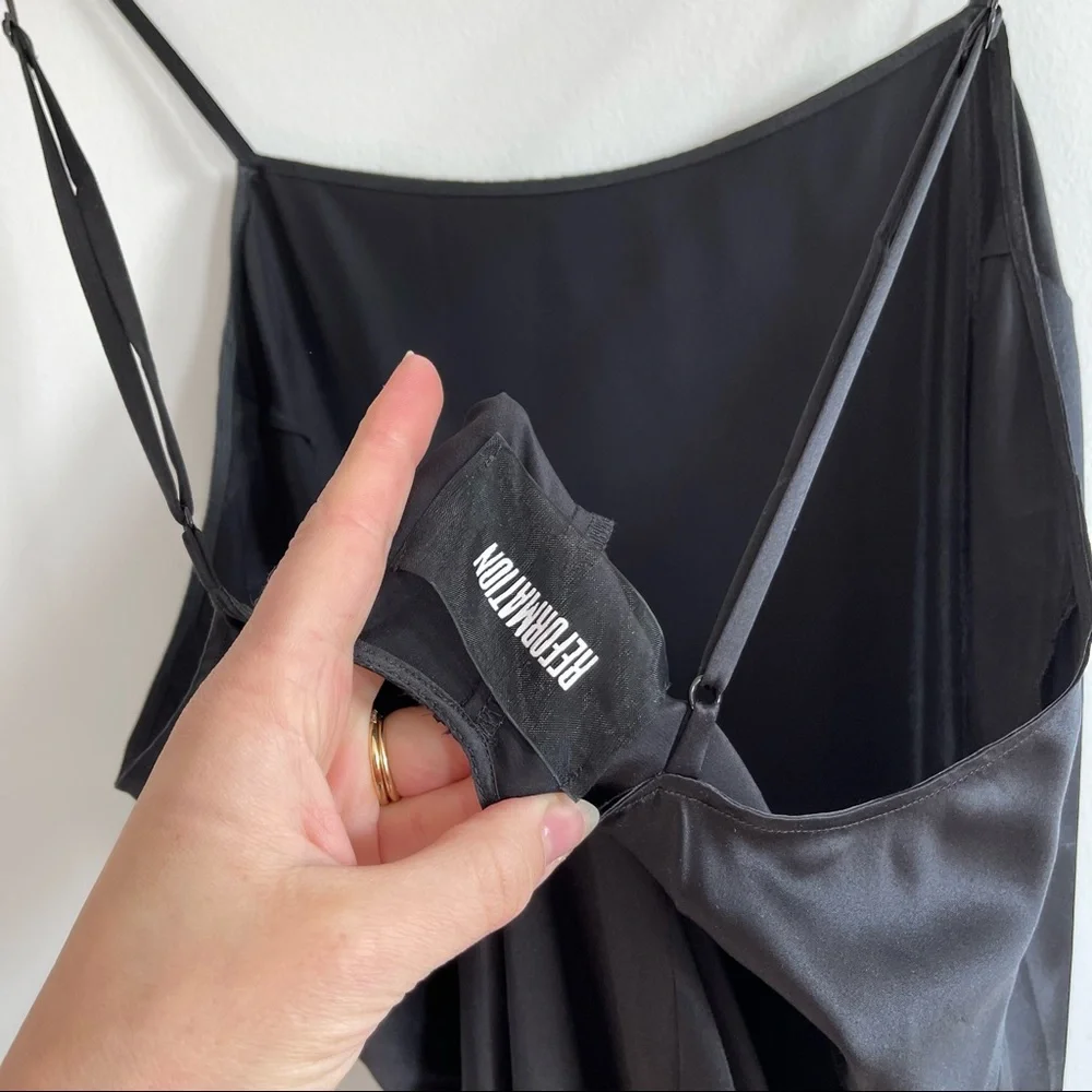 Reformation Black silk slip dress Bias Cut Open Back "Rosie" Gown Cocktail Maxi - Picture 9 of 13